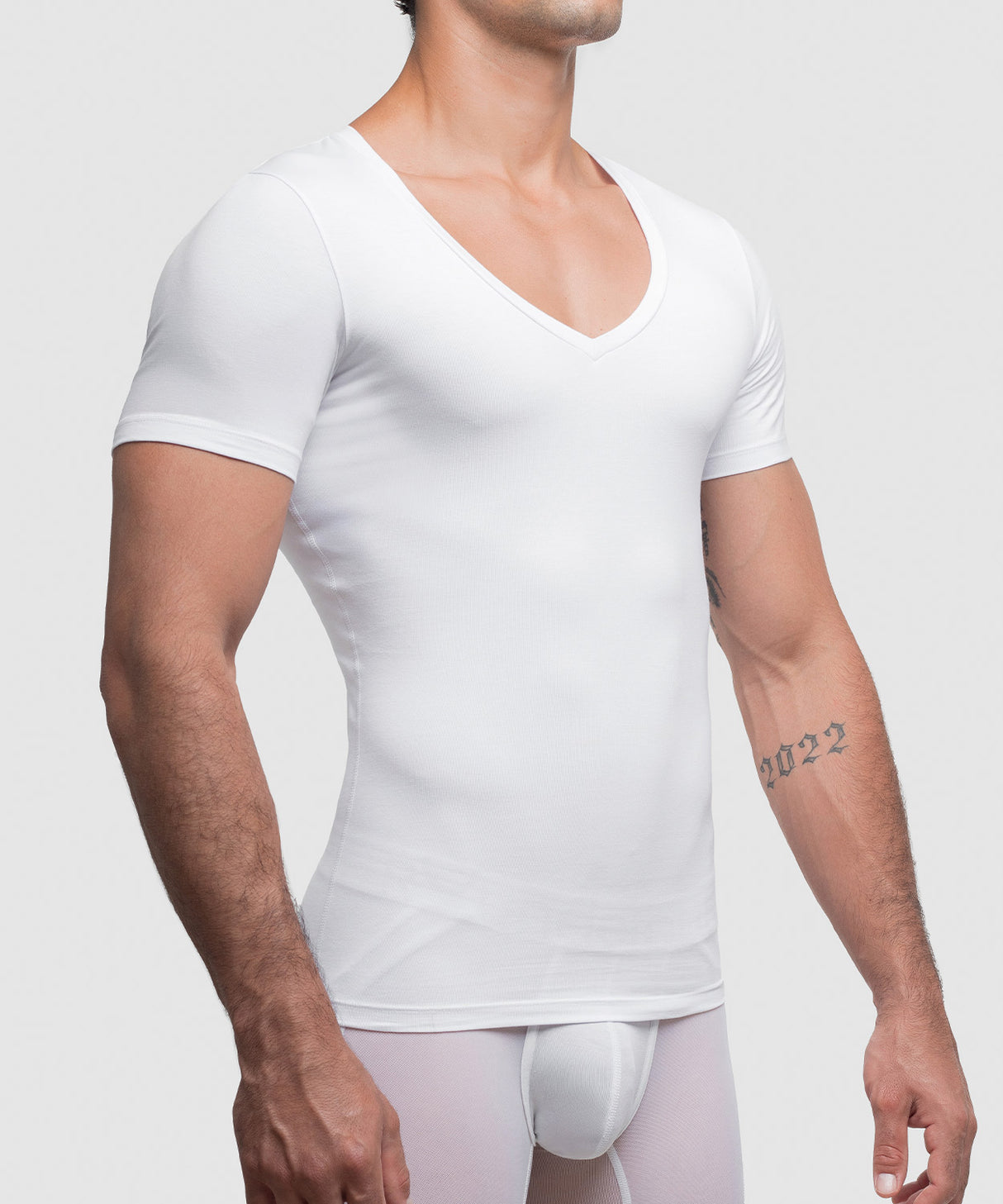 Cotton Compression Deep V-Neck T-Shirt